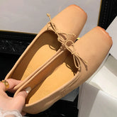 cow leather square toe slip-on ballet flats sweet bowtie casual high quality soft comfortable shoes