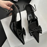 Bowknot Pointed Toe Ankle Strap High Heeled Shoes Brand Thin High Heel Backless Sweet Pumps