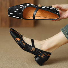Plus size 34-42 leopard horsehair Mary Jane flats square toe high quality soft comfortable slim elegant shoes hot