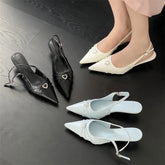 Pointed Toe Slingbacks Elegant Buckle Strap Thin Low Heels Party Prom