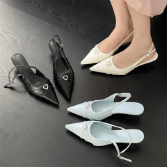 Pointed Toe Slingbacks Elegant Buckle Strap Thin Low Heels Party Prom