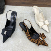Leopard Thin High Heels Butterfly-knot Office Shoes Pointed Toe Sandals Sandalias De Mujer