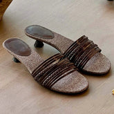 Low Heel Weave Slippers Elegant Open Toe Dress Slides Outdoor Gladiator Shoes