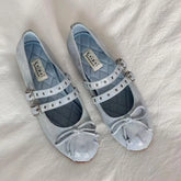 Genuine Leather Bow Mary Jane Shoes Shallow Ballet Style Shoes Outdoor Casual Comfortable Flat Shoes