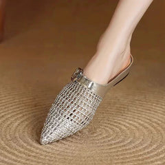Weave Pointed Toe Slippers Flats Mules Shoes Dress Slingback Shoes Casual Flip Flops De Woman