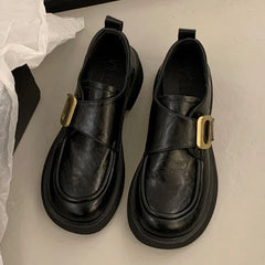 British Style Metal Buckle Low Heels Shoes Daily Dress Up Flat Shoes Outside Casual Comfortable Shoes