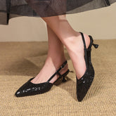 sequin pointed toe elegant stiletto bag head back empty high heels sandals party wedding shoes