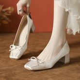 Pumps Butterfly Satin Ballet Shoes Square Head Shallow Mouth Pumps High Heels Thick Heel Not Tired Feet