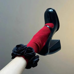 Round Toe Mary Jane Shoes Retro Buckle High Heels Party Thick Soled Pumps Zapatos De Mujer