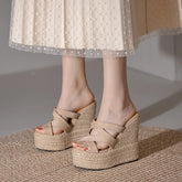Size 32-39 Open Toe Sandals High Heel Wedge Platform Beach Sandals Shoes