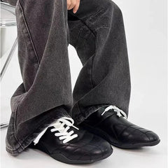 Black Casual football Style Sneakers Flats Chic Shoelaces Comfy Walking Shoes Woman Trainers High Quality