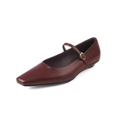 Genuine Leather Mary Jane Shoes Sandals Buckle with Square Toe Soft Bottom Shoes