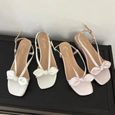 Elegant Low Heel Sandals Wedges Shoes Buckle Footwear Butterfly-Knot Heeled Sandals