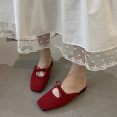 Flat Slipper Square Toe Slip On Mules Shoes Soft Flat Heel Outdoor Dress Sandal Slides Woman