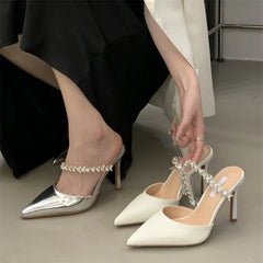 Crystal Diamond Slipper Elegant Pointed Toe Thin Heels Dress Elegant Mules Shoes