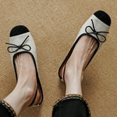 genuine leather mix color pathcwork round toe slip-on flats mules leisure soft comfortable shoes