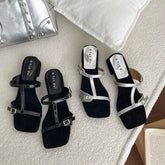 Open Toe Slippers Casual Thick Heel Beach Vacation Slides Party