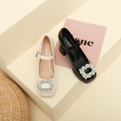 Shoes With Straps Sandals Brief Pumps Casual Heels Square Toe Buckle African Sweet Comfortable Crystal Brand