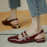 Shoes Woman Flats Double Buckle Mary Janes Shoes Patent Leather Back Strap Zapatos Mujer