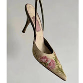 Pointed Embroidered Shoes Retro High Heels Elegant Design Pumps