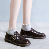 Mary Jane Shoes Thin Section Japanese Double Buckle Low-cut Flat Round Toe Small Leather Shoes