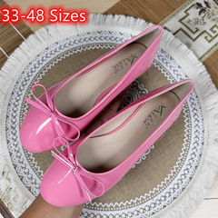 Round Toe Ballet Flats Spongy Bottom Hot Italian Shoes Patent Leather Classic Bow-Knot Dressing Slip-On 34 48 47