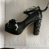 2.5 Platform Cute Bow Lace Princess Lolita Shoes Party 10cm High Heel Buckle Big size 43