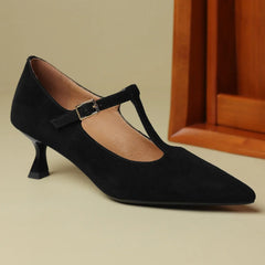 natural suede leather thin high heel pointed toe pumps elegant heeled retro heeled shoes