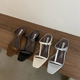 Slipper Square Heels Sandals Square Toe Party Wedding Shoes Slip On Beach Slides Mujer