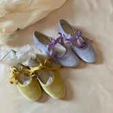 Bow Bandage Velvet Flats Shoes Elegant Round Toe Shallow Ballet Shoes Casual Streetwear Mary Janes