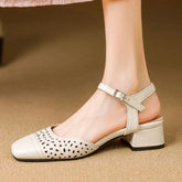 Vintage Square Toe Thick Heels 3.5cm Buckle Strap Breathable Small Size 31 32 33 Sweet Daily Shoes