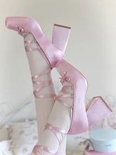 Silk square toe 9cm heel ballet shoes lace up