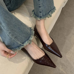 pointed toe flat shoes glitter leather patchwork OL working shoes shallow mouth cozy flats loafers
