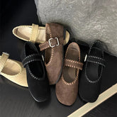 High Quality Woven Faux Suede Leather Mary Jane Shoes Metal Belt Buckle Design Shoes Comfortable Flat Loafers