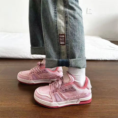 Casual Sneakers Popular Niche Vintage Skateboard All Match Shoes Couple Style Pink Sneakers
