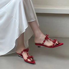 Footwear Pointed Toe Wedges Slippers Slides Butterfly-Knot Heeled Sandals