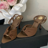 Comfort Hollow Out Metal Buckle Decoration Elegant Satin Ankle Strap Heels Pointed Toe Party Shoes