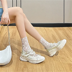String Bead Butterfly-Knot Breathable Sneakers Lace-Up Thick Bottom Hand-made Shoes Casual Tenis De Mujer