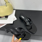 Heeled Slippers Shallow Square Heels Slippers Slides Flip flops Sandals