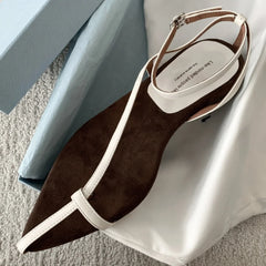 genuine leather narrow band ankle strap flats sandals pointed toe holidays beach sandals shoes