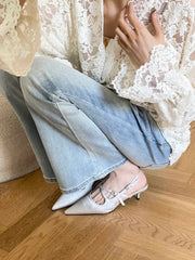 Elegant Narrow Band Buckle Strap Woman Pumps Pointed Toe Thin Low Heels Party Dress