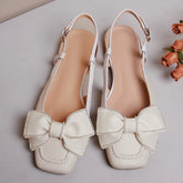 genuine leather slingback slip-on flats sandals square toe sweet bowtie korean style flats sandalias shoes