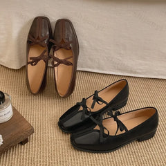 Elegant Bow Decoration Square Toe Shallow Mouth Single Shoes