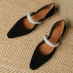 mary jane flats natural suede leather beading band pointed toe slip-on casual footwear daily shoes