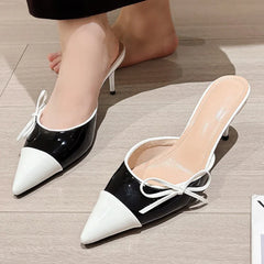 Butterfly-knot Pointed Toe Mule Slippers Elegant Thin Heels Party Dress