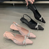 Shallow Medium Heels Sandals Shoes Pointed Toe Footwear Butterfly-Knot Heels Pumps Sandals Shoes