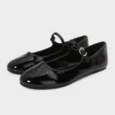 Brand Patent Leather Round Toe Ballet Flats Shallow Belt Buckle Shoes Elegant Party