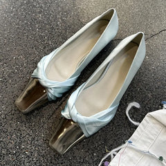 Metal Square Head Pumps Satin Flat Shoes Party Purple Comfy Casual FashionMueller Shoes