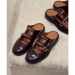 Niche British Style Embroidered Letter Small Leather Shoes Metal Buckle Loafers Shoes