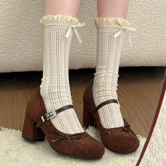 Thick Heel Mary Jane Shoes Rhinestone Buckle Strap Shoes Outdoor Elegant Dress Pumps